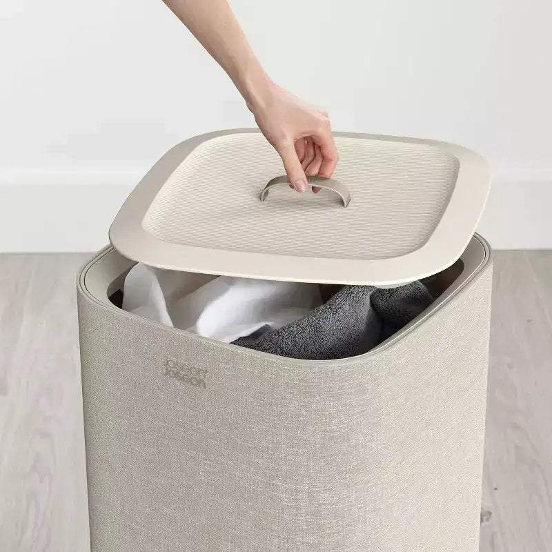 Cesto portabiancheria da 60 litri con borsa a tracolla rimovibile e coperchio, Beige