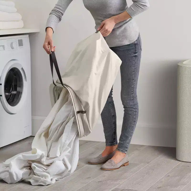 Cesto portabiancheria da 60 litri con borsa a tracolla rimovibile e coperchio, Beige
