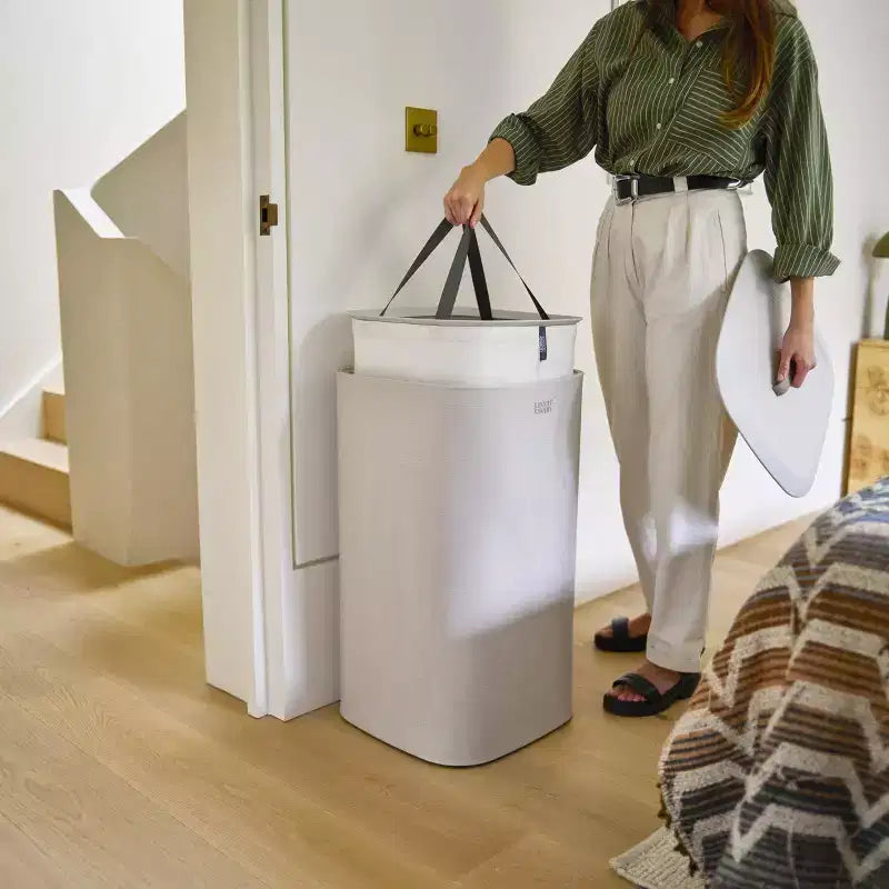 Cesto portabiancheria da 60 litri con borsa a tracolla rimovibile e coperchio, Beige