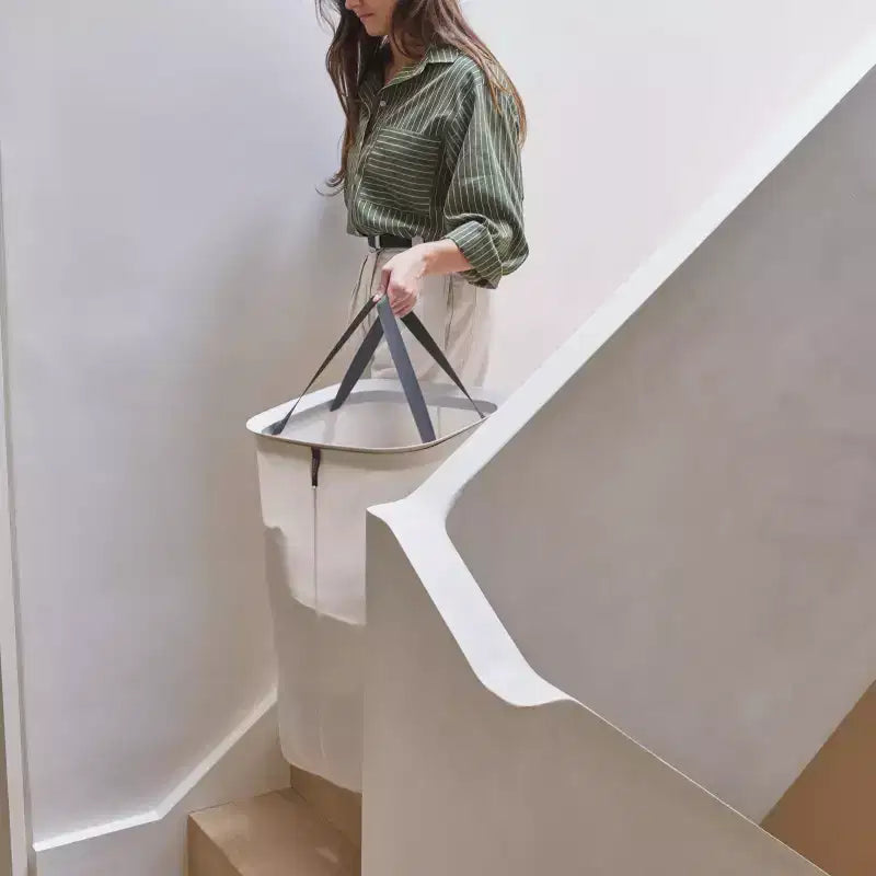 Cesto portabiancheria da 60 litri con borsa a tracolla rimovibile e coperchio, Beige