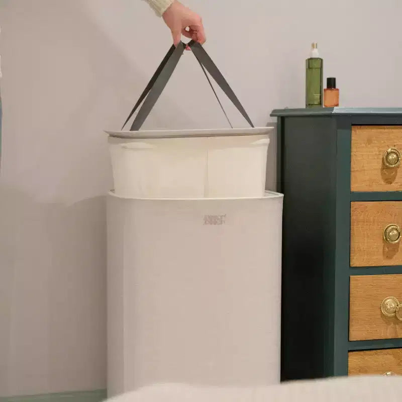 Cesto portabiancheria da 60 litri con borsa a tracolla rimovibile e coperchio, Beige