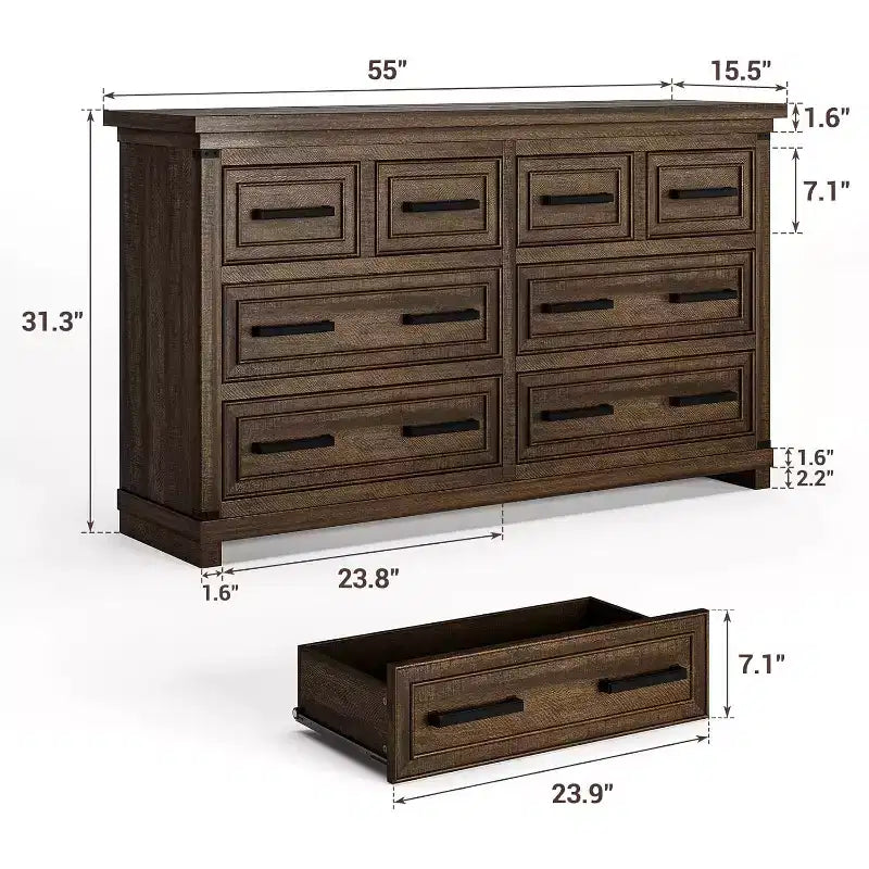 55 Mobile Contenitore a 8 Cassetti, Credenza Retrò, Mobile Contenitore Multicassetti, Mobile in Legno Stile Retrò