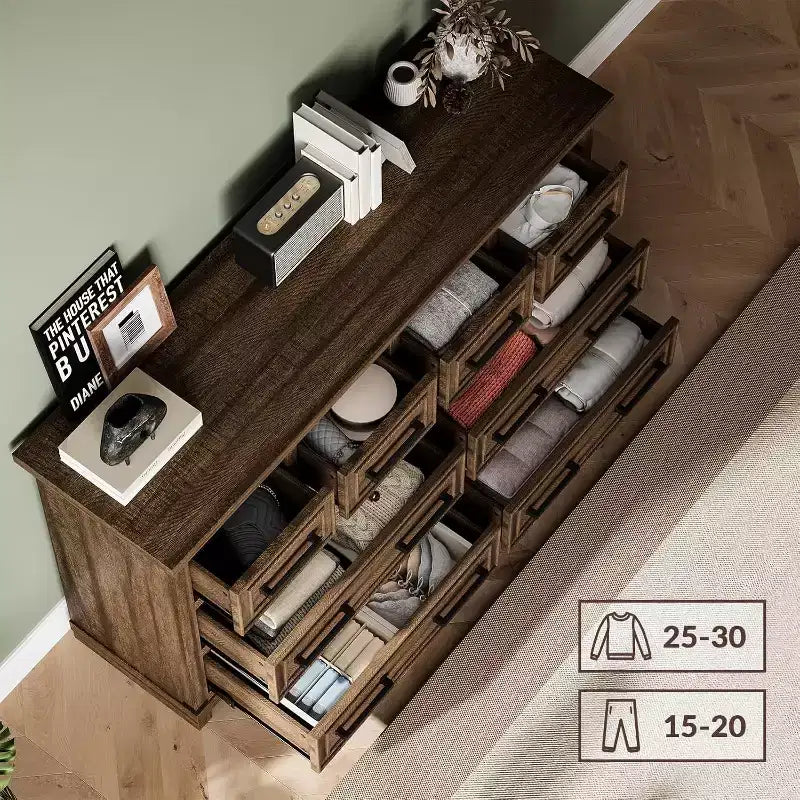 55 Mobile Contenitore a 8 Cassetti, Credenza Retrò, Mobile Contenitore Multicassetti, Mobile in Legno Stile Retrò