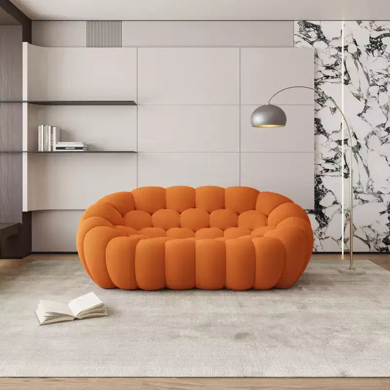 75-Inch Bubble Loveseat Sofa with Honeycomb Design, 3D Mesh Fabric for Modern Spaces, Orange