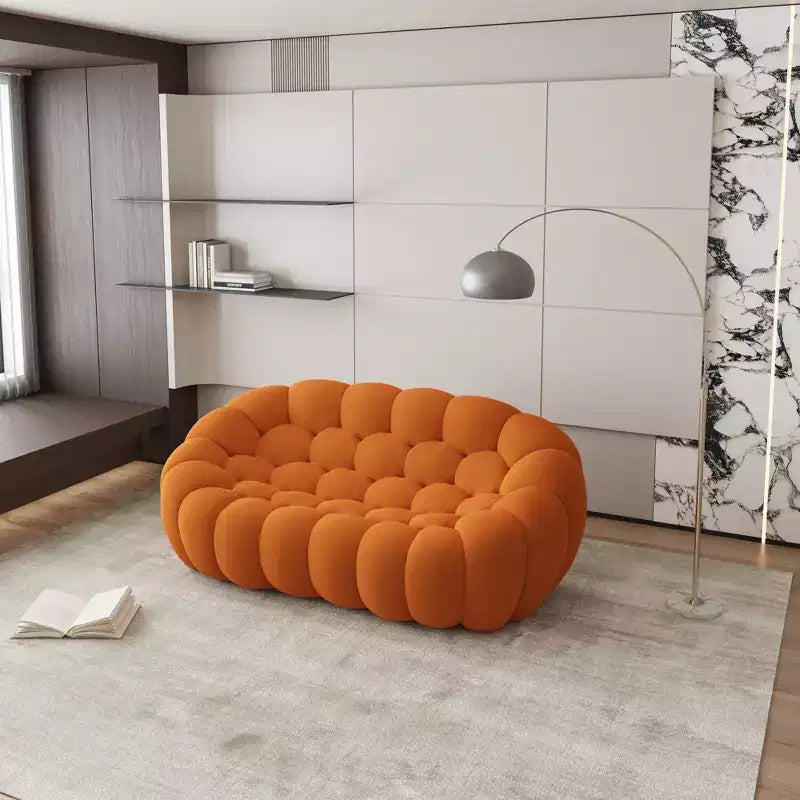 Divanetto "Bubble" da 75 pollici con design a nido d'ape, tessuto a rete 3D per spazi moderni, arancione
