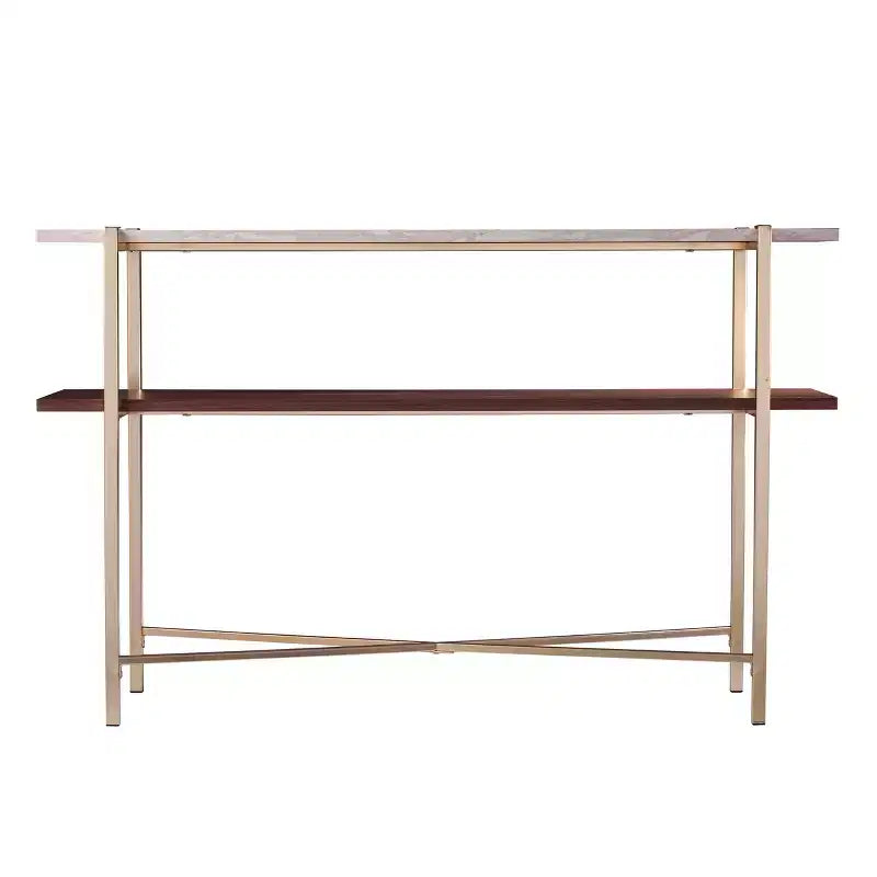 Ardmillan Faux Marble Console Table with Storage - Brass - SEI