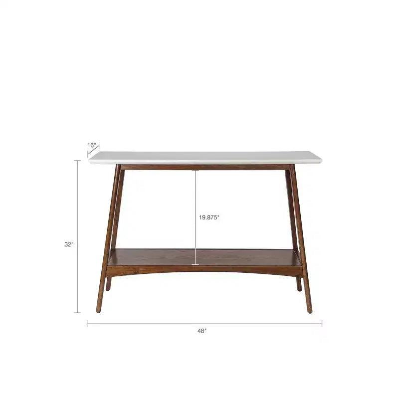 Tavolino Consolle in Legno da 122 cm con Ripiano Inferiore, Top Bianco Sporco e Base Color Noce Pecan