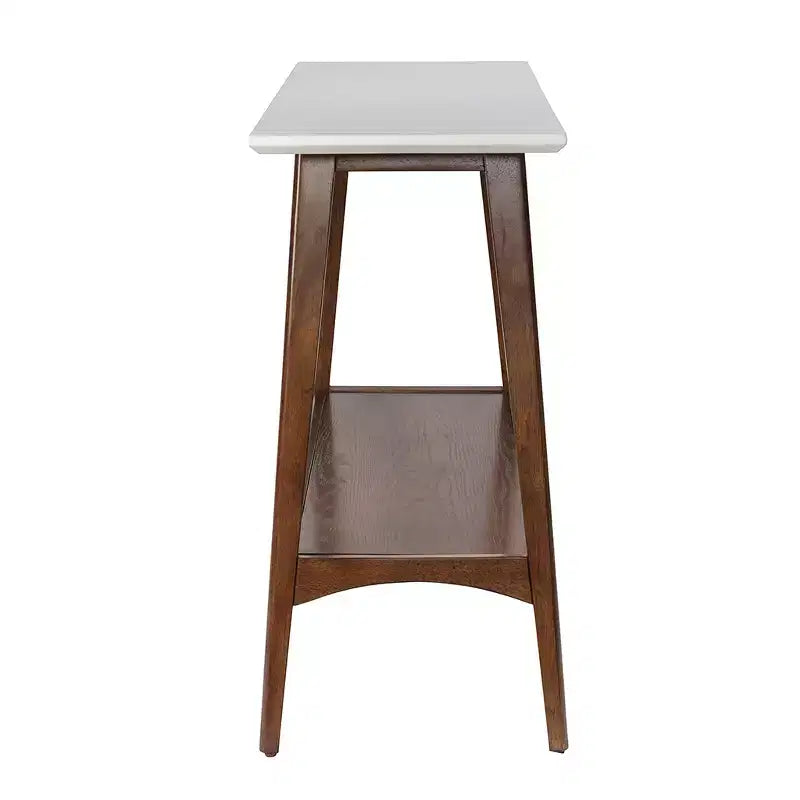 Tavolino Consolle in Legno da 122 cm con Ripiano Inferiore, Top Bianco Sporco e Base Color Noce Pecan