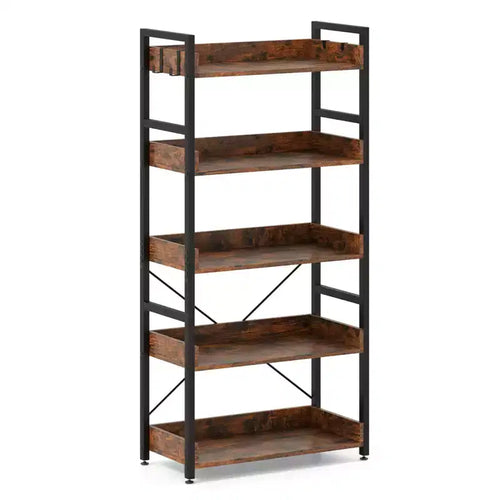Costway 1/2 PCS 5-Tier Storage Rack with 4 Hooks Open Display Shelves Metal Frame Display