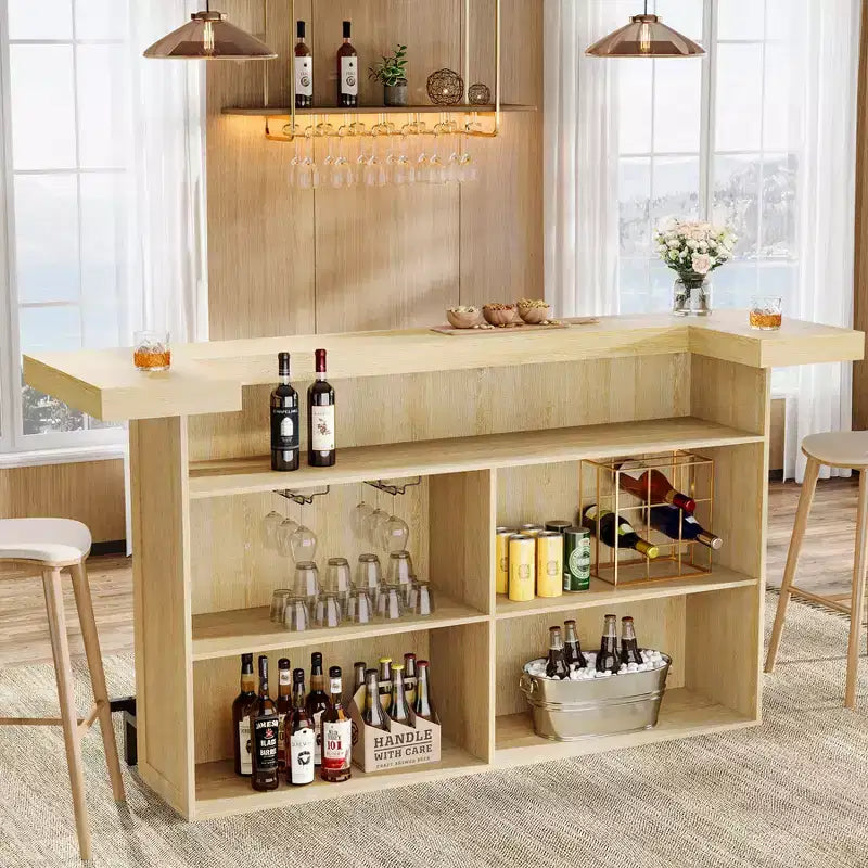 Tavolo Bar Moderno a 4 Livelli da 180 cm con Portabicchieri e Poggiapiedi Nero