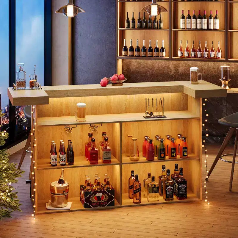 Tavolo Bar Moderno a 4 Livelli da 180 cm con Portabicchieri e Poggiapiedi Nero