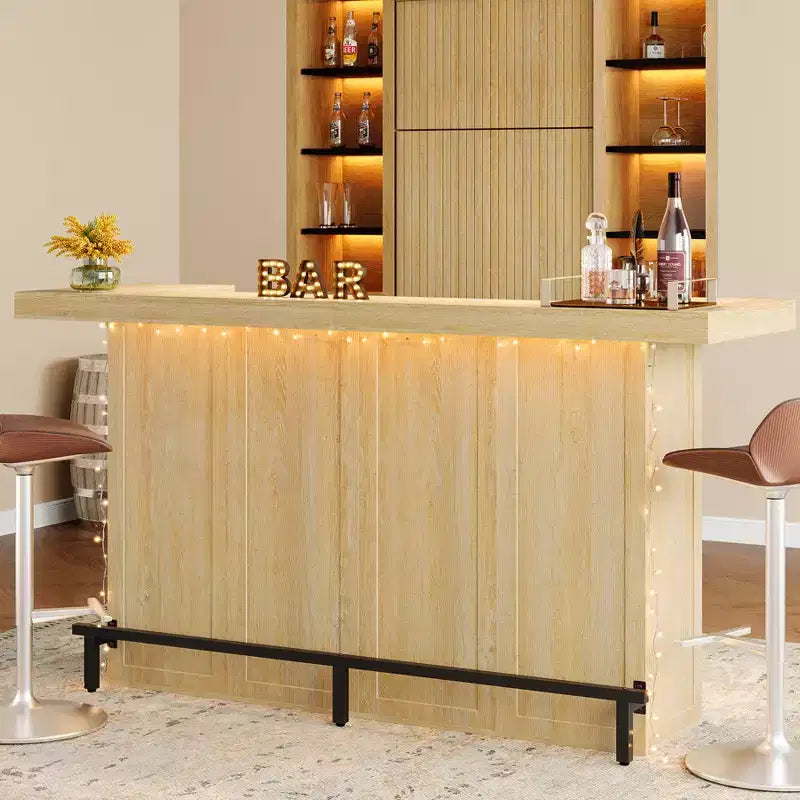 Tavolo Bar Moderno a 4 Livelli da 180 cm con Portabicchieri e Poggiapiedi Nero