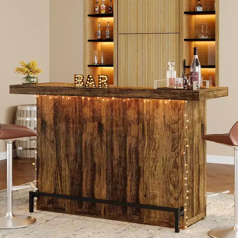 Tavolo Bar Moderno a 4 Livelli da 180 cm con Portabicchieri e Poggiapiedi Nero