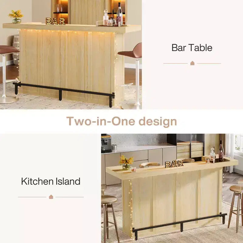 Tavolo Bar Moderno a 4 Livelli da 180 cm con Portabicchieri e Poggiapiedi Nero