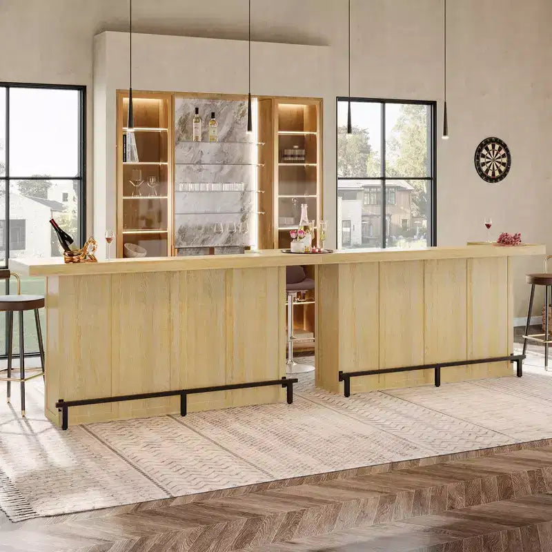 Tavolo Bar Moderno a 4 Livelli da 180 cm con Portabicchieri e Poggiapiedi Nero
