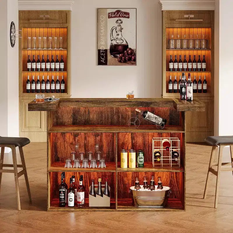 Tavolo Bar Moderno a 4 Livelli da 180 cm con Portabicchieri e Poggiapiedi Nero