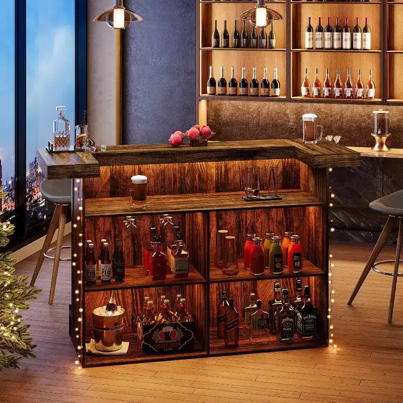 Tavolo Bar Moderno a 4 Livelli da 180 cm con Portabicchieri e Poggiapiedi Nero