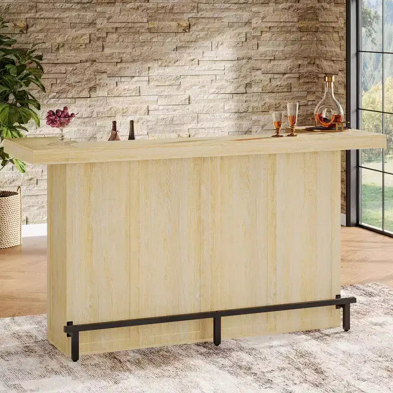 Tavolo Bar Moderno a 4 Livelli da 180 cm con Portabicchieri e Poggiapiedi Nero