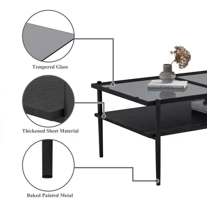 Tavolino Rettangolare con Piano in Vetro Temperato Grigio e Gambe Bianche, Tavolo Moderno per Soggiorno