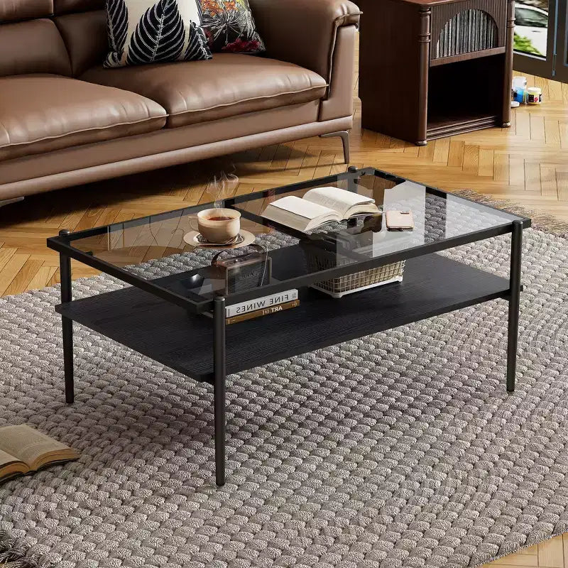 Tavolino Rettangolare con Piano in Vetro Temperato Grigio e Gambe Bianche, Tavolo Moderno per Soggiorno