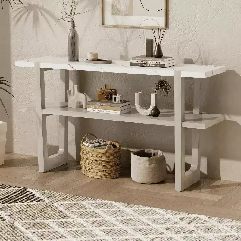 Consolle in MDF con piano effetto marmo e ripiano aperto 54" x 30"