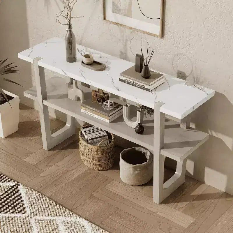 Consolle in MDF con piano effetto marmo e ripiano aperto 54" x 30"