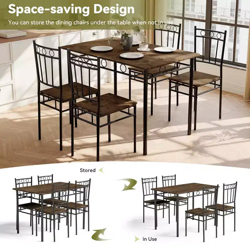 Set da pranzo 5 pezzi in acciaio e legno massello 43,3'' x 34,3''