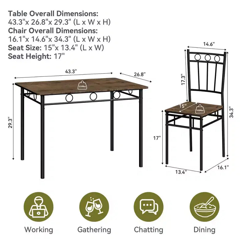 Set da pranzo 5 pezzi in acciaio e legno massello 43,3'' x 34,3''