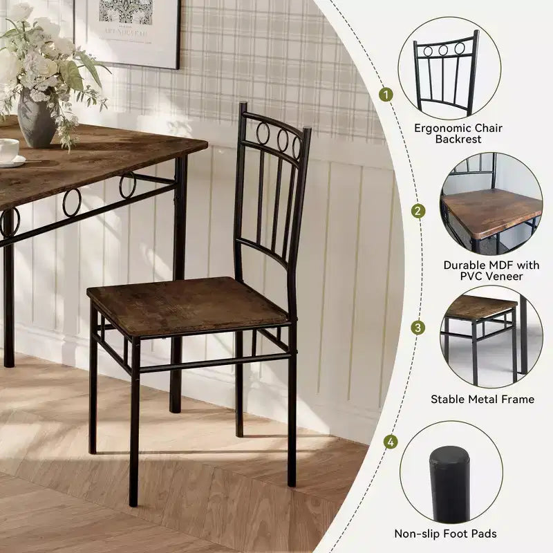 Set da pranzo 5 pezzi in acciaio e legno massello 43,3'' x 34,3''