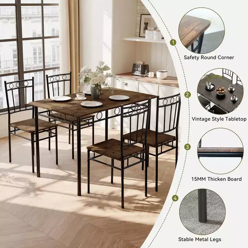Set da pranzo 5 pezzi in acciaio e legno massello 43,3'' x 34,3''