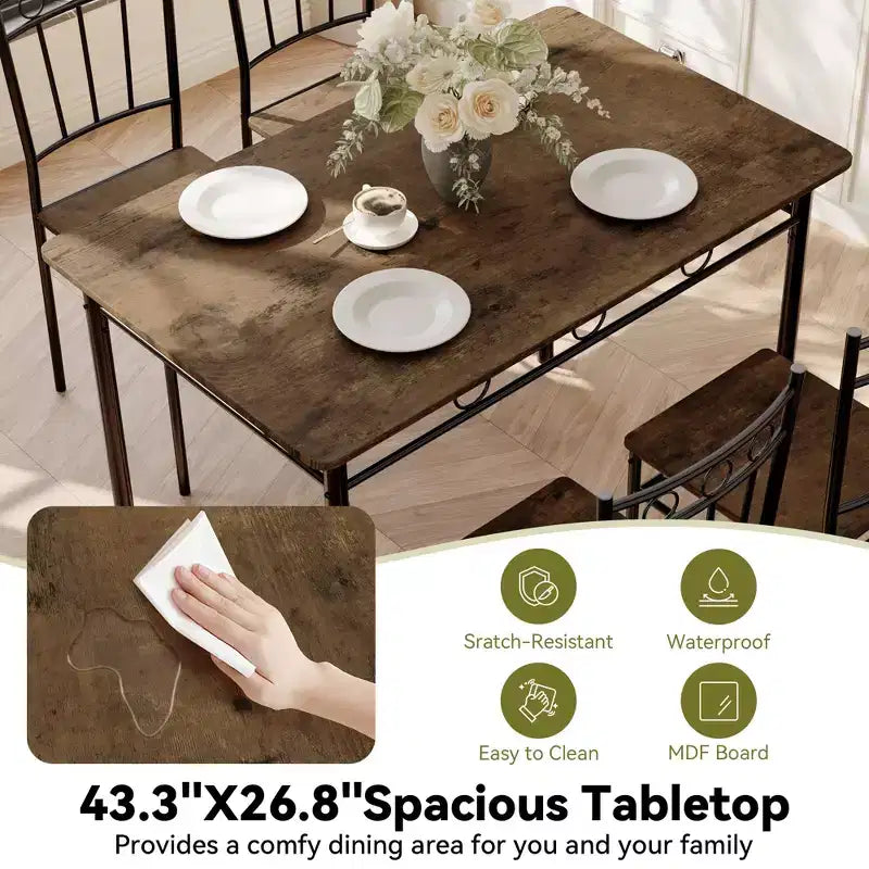 Set da pranzo 5 pezzi in acciaio e legno massello 43,3'' x 34,3''