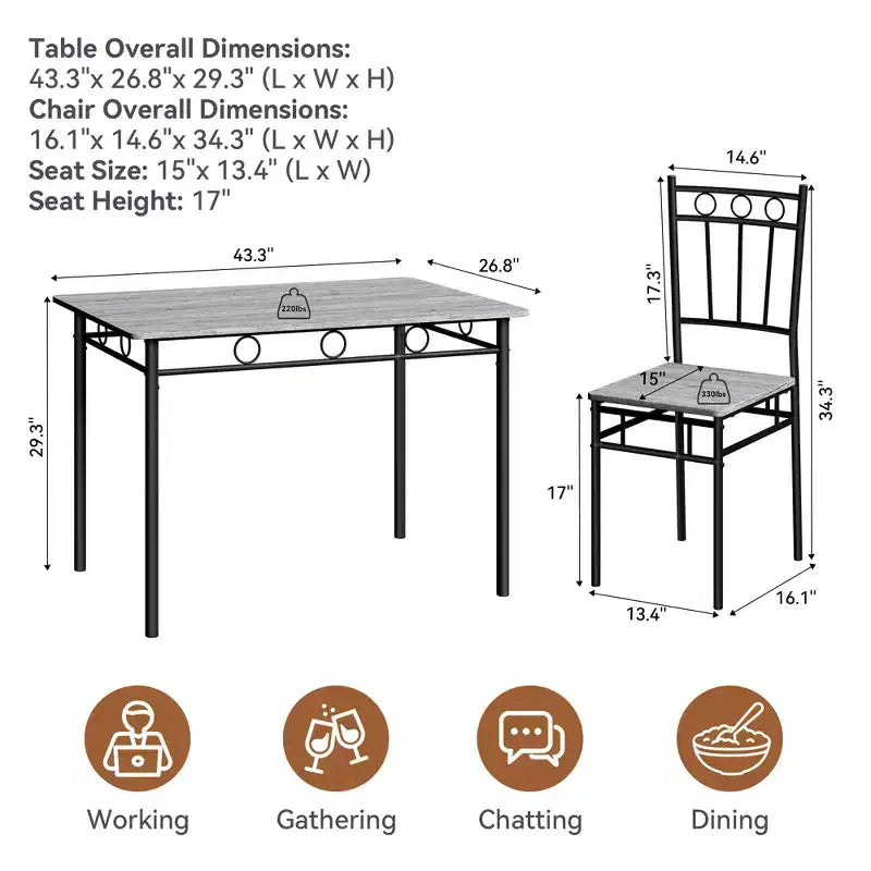 Set da pranzo 5 pezzi in acciaio e legno massello 43,3'' x 34,3''