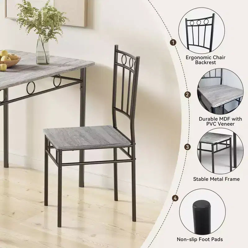 Set da pranzo 5 pezzi in acciaio e legno massello 43,3'' x 34,3''