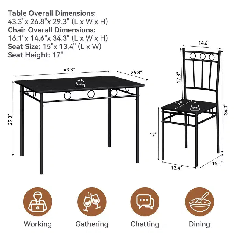 Set da pranzo 5 pezzi in acciaio e legno massello 43,3'' x 34,3''