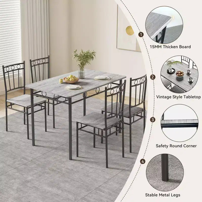 Set da pranzo 5 pezzi in acciaio e legno massello 43,3'' x 34,3''