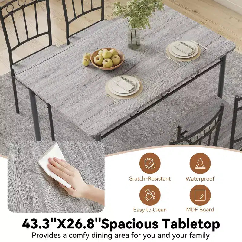 Set da pranzo 5 pezzi in acciaio e legno massello 43,3'' x 34,3''