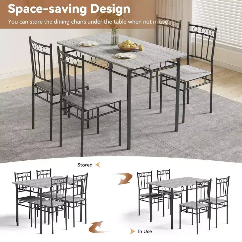 Set da pranzo 5 pezzi in acciaio e legno massello 43,3'' x 34,3''