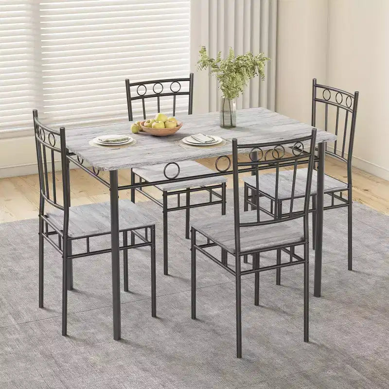 Set da pranzo 5 pezzi in acciaio e legno massello 43,3'' x 34,3''