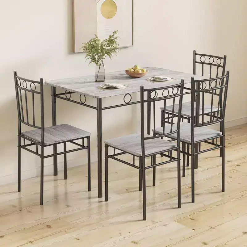 Set da pranzo 5 pezzi in acciaio e legno massello 43,3'' x 34,3''