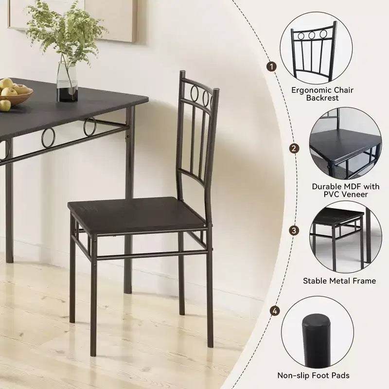Set da pranzo 5 pezzi in acciaio e legno massello 43,3'' x 34,3''
