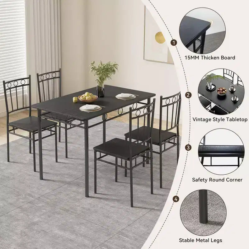 Set da pranzo 5 pezzi in acciaio e legno massello 43,3'' x 34,3''