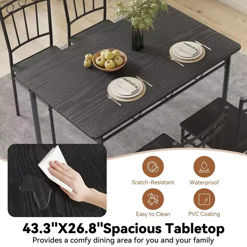 Set da pranzo 5 pezzi in acciaio e legno massello 43,3'' x 34,3''