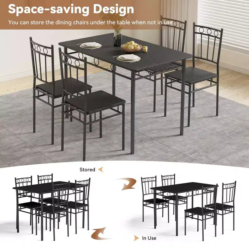 Set da pranzo 5 pezzi in acciaio e legno massello 43,3'' x 34,3''
