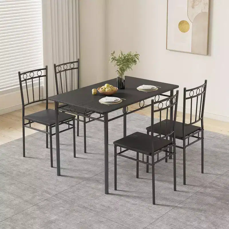 Set da pranzo 5 pezzi in acciaio e legno massello 43,3'' x 34,3''