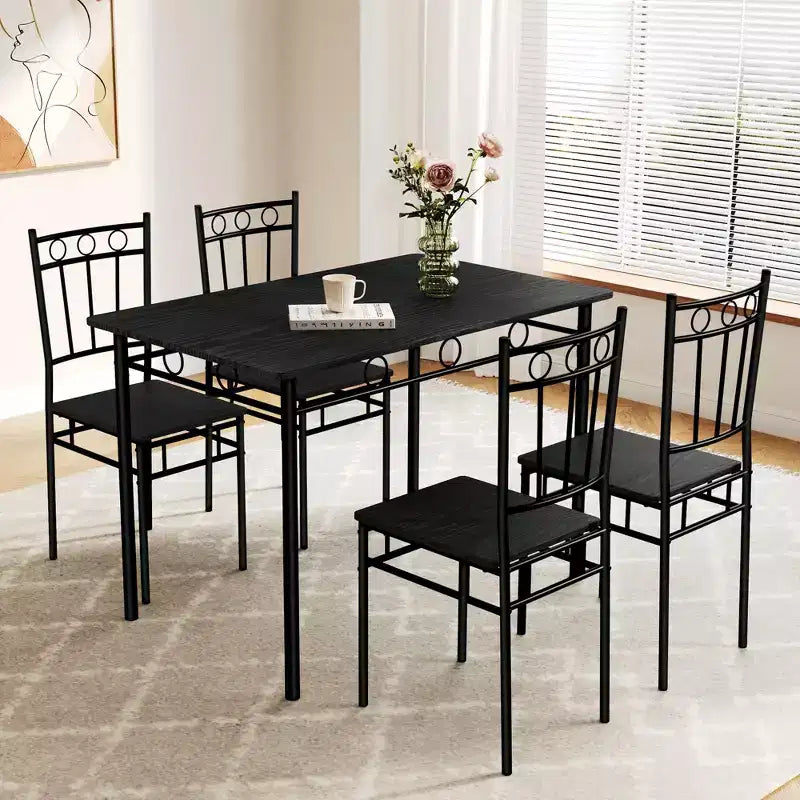Dyonery Dining Table Set for 4 with 1.6 Thick Tabletop, 5-Piece Kitchen Table Set, Space-Saving Dining Room Kitchen Table Chair Set