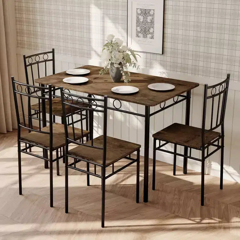 Set da pranzo 5 pezzi in acciaio e legno massello 43,3'' x 34,3''