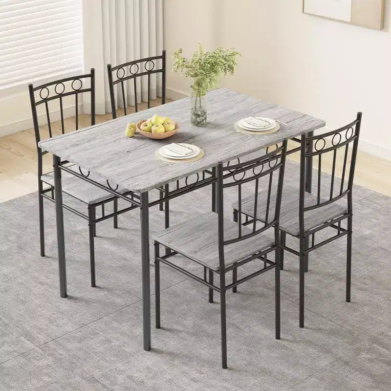 Set da pranzo 5 pezzi in acciaio e legno massello 43,3'' x 34,3''