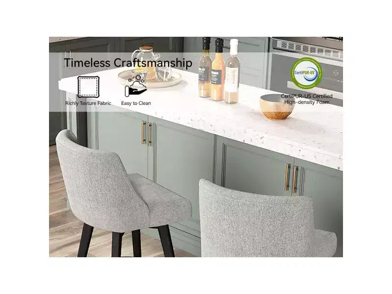 Metal Wood Upholstered Swivel Counter Stool Set of 2 17.5'' x 26-37''