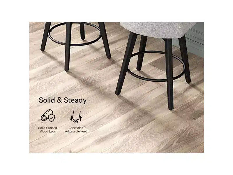 Metal Wood Upholstered Swivel Counter Stool Set of 2 17.5'' x 26-37''