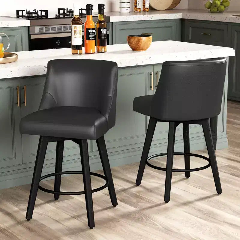 Metal Wood Upholstered Swivel Counter Stool Set of 2 17.5'' x 26-37''
